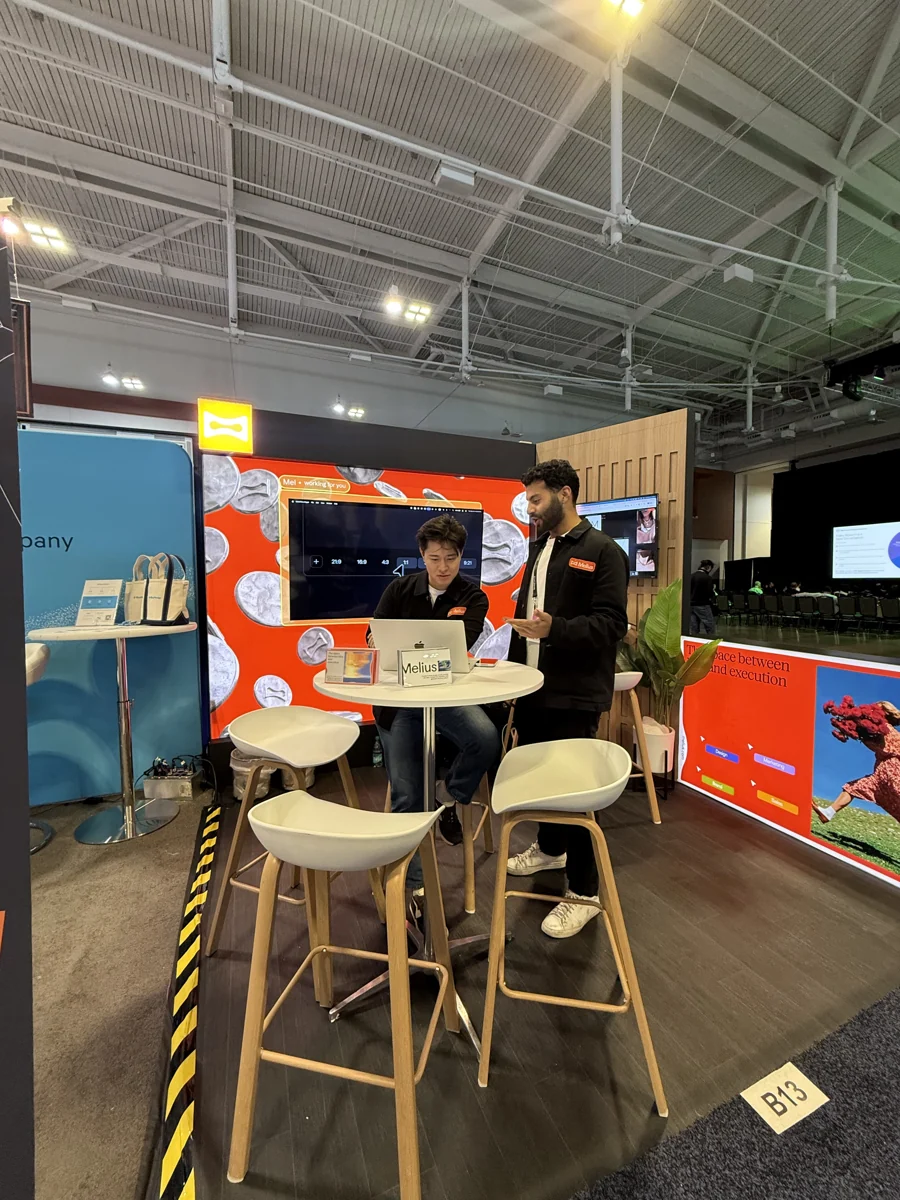 Jahow and Shivaan demonstrating Melius at the Shoptalk Nashville booth