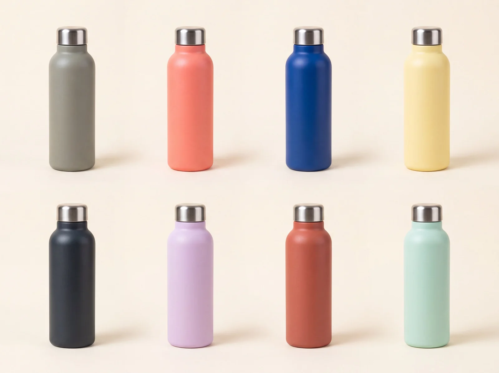 The same steel water bottle in eight colorways