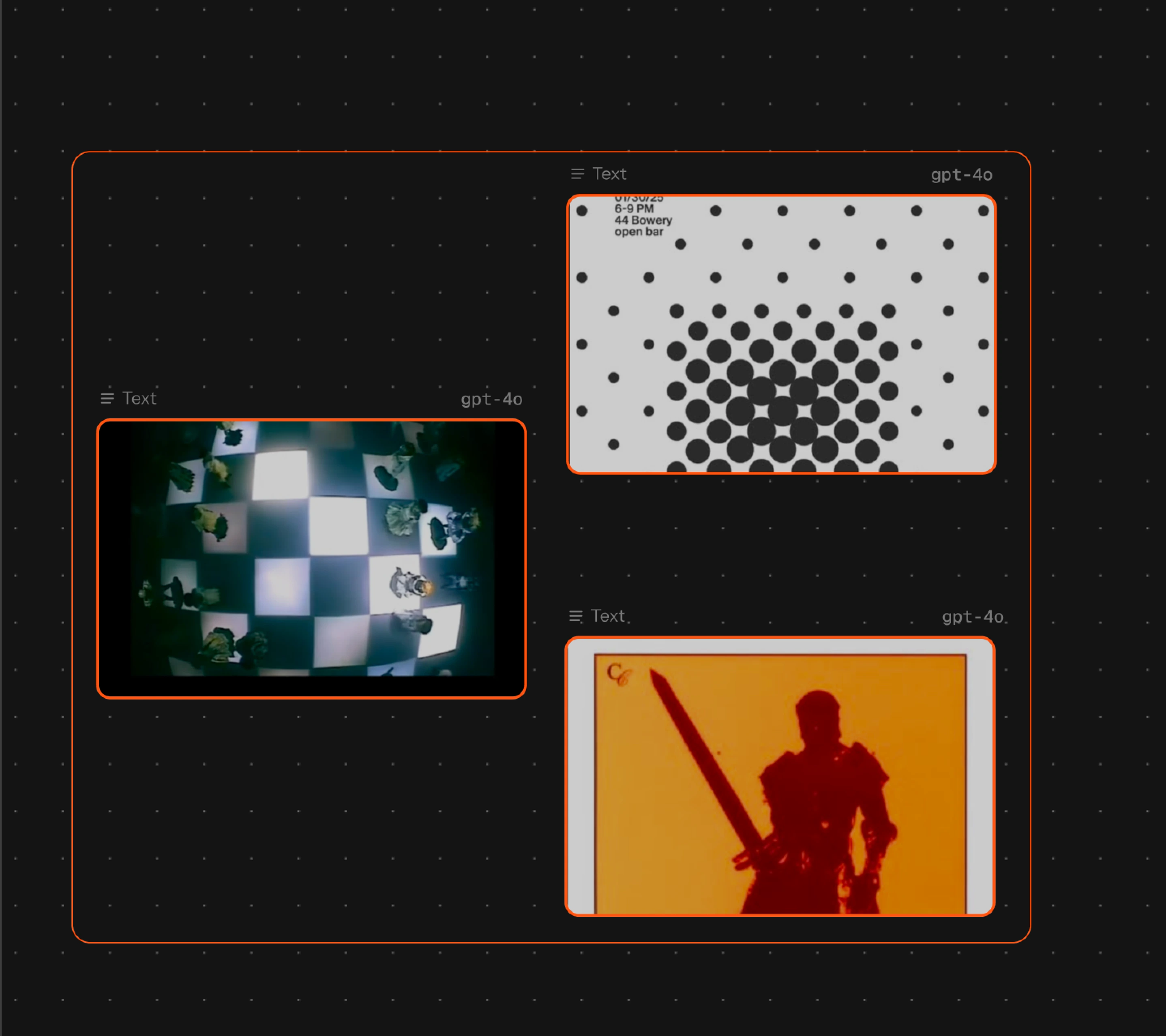 A Melius canvas with four generation nodes wired into a group
