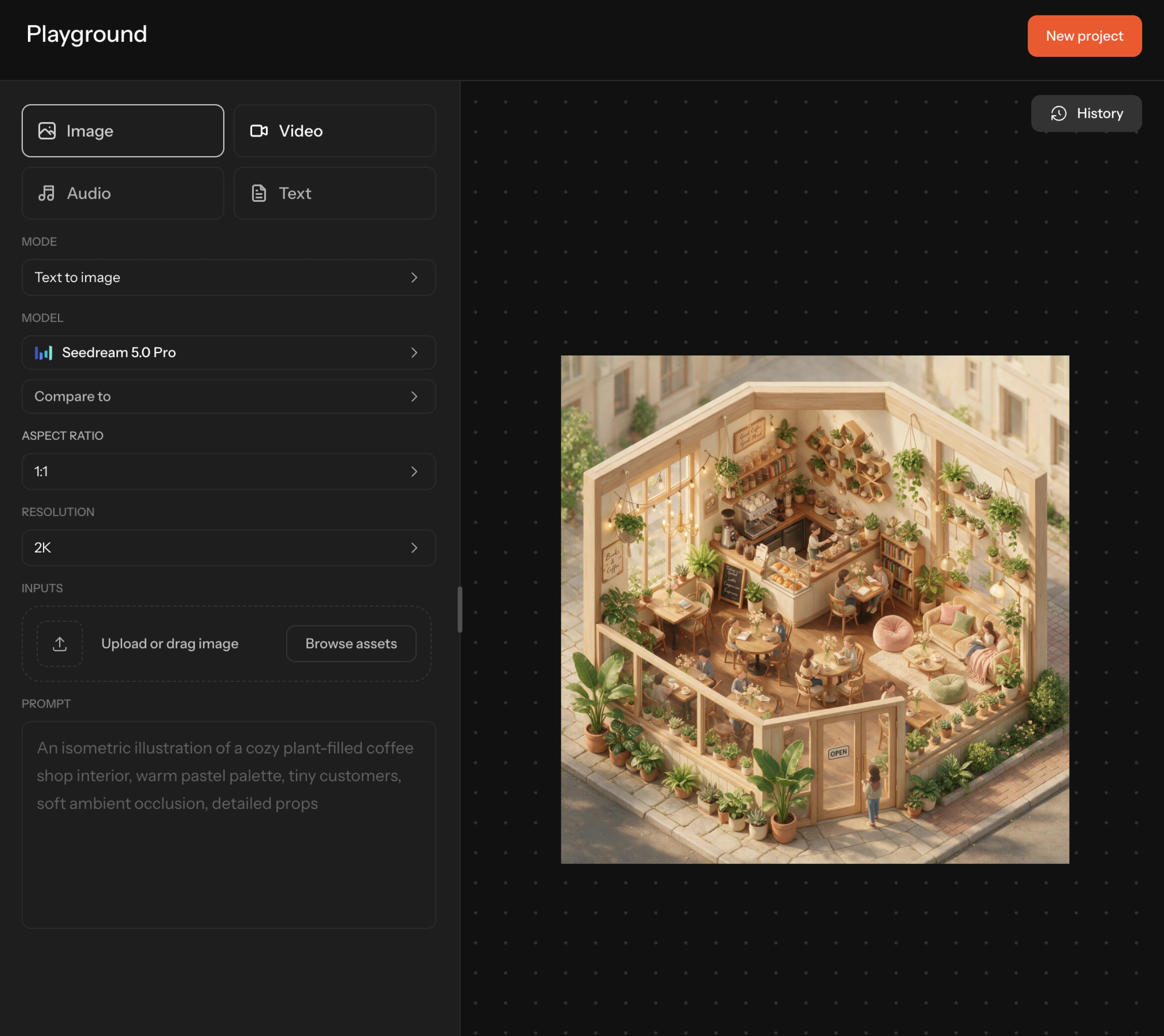 The Melius playground, with its settings panel beside a generated image