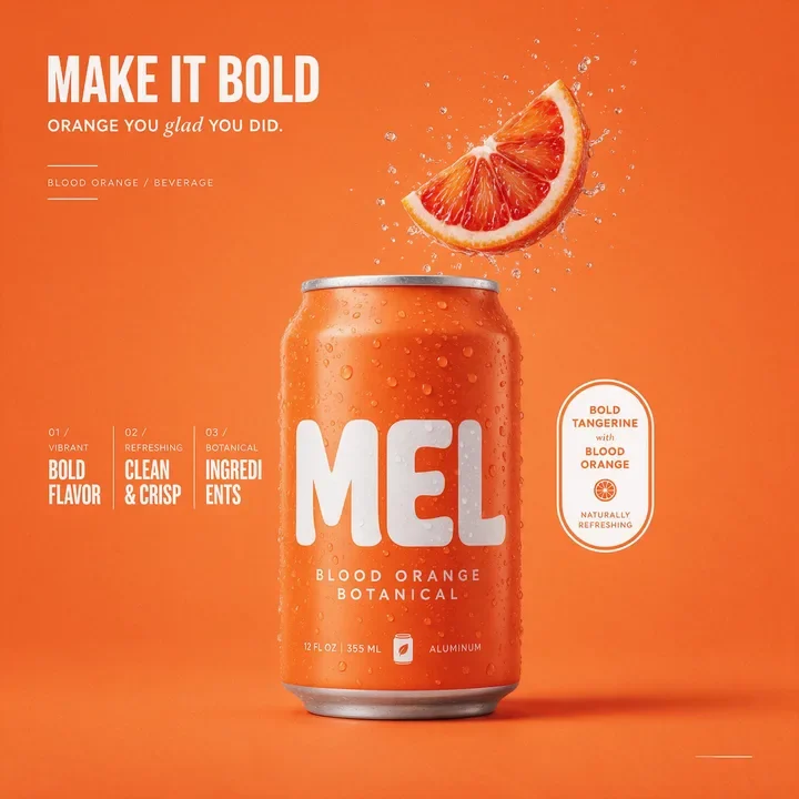 A Mel blood orange can ad on tangerine