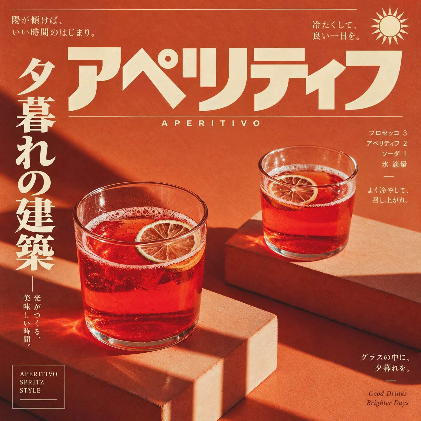 An aperitivo ad set in Japanese type