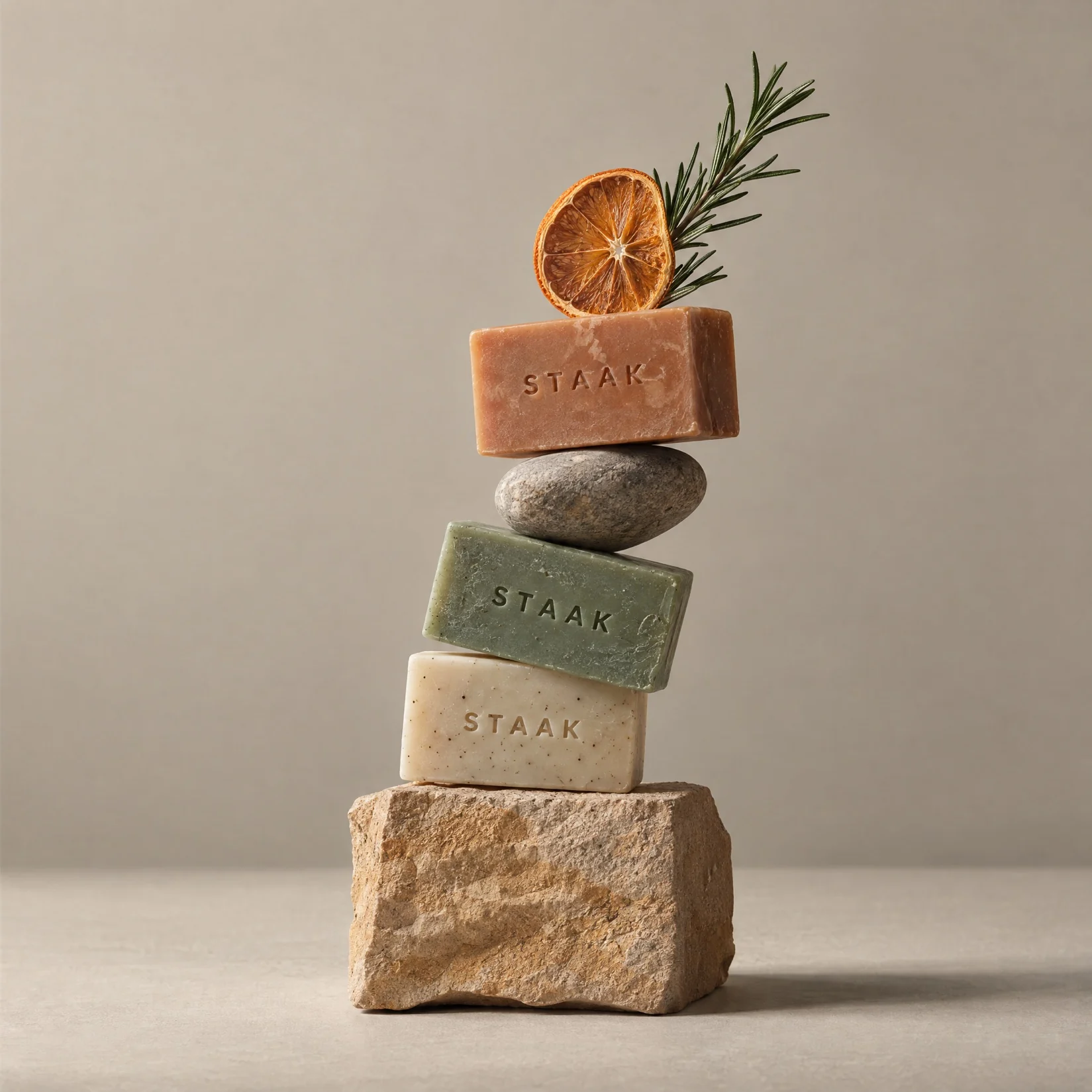 A soap totem on a warm stone set