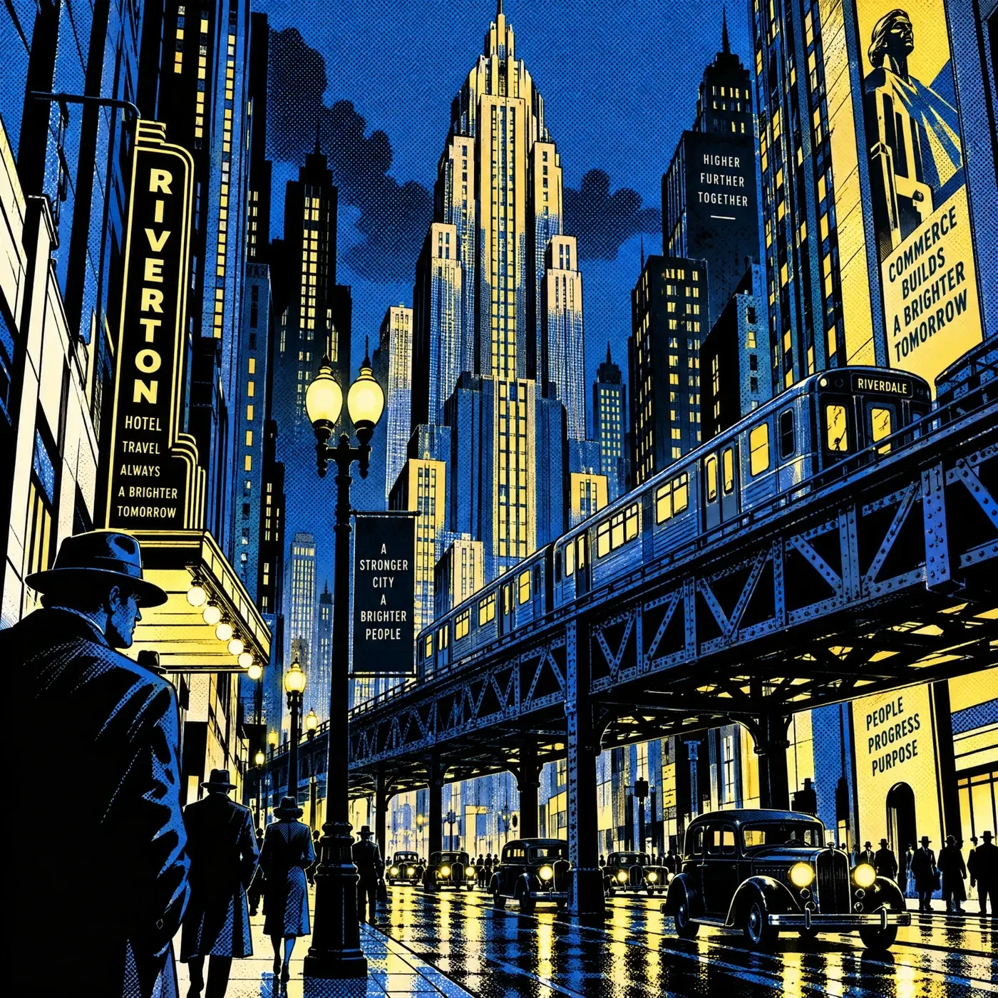A style reference of a city canyon at night