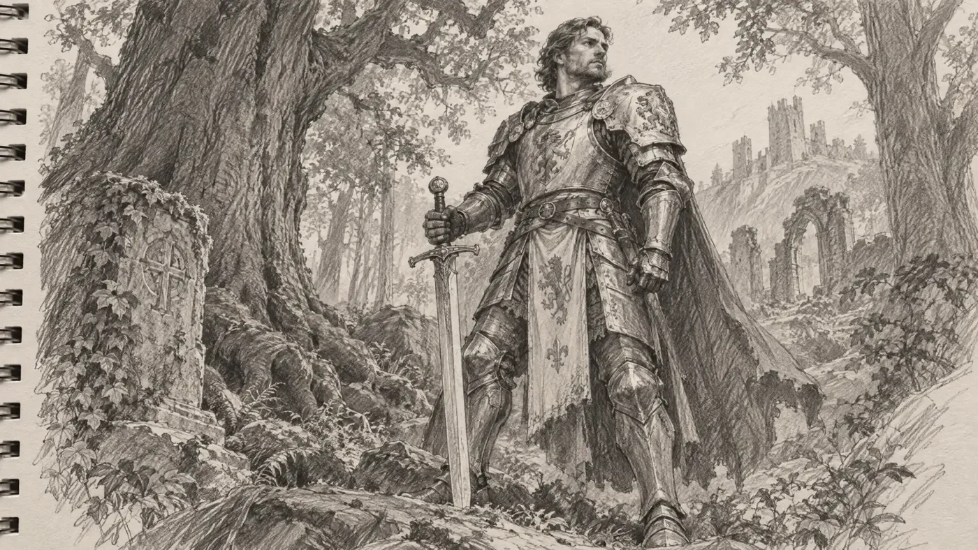 A pencil sketch of a knight