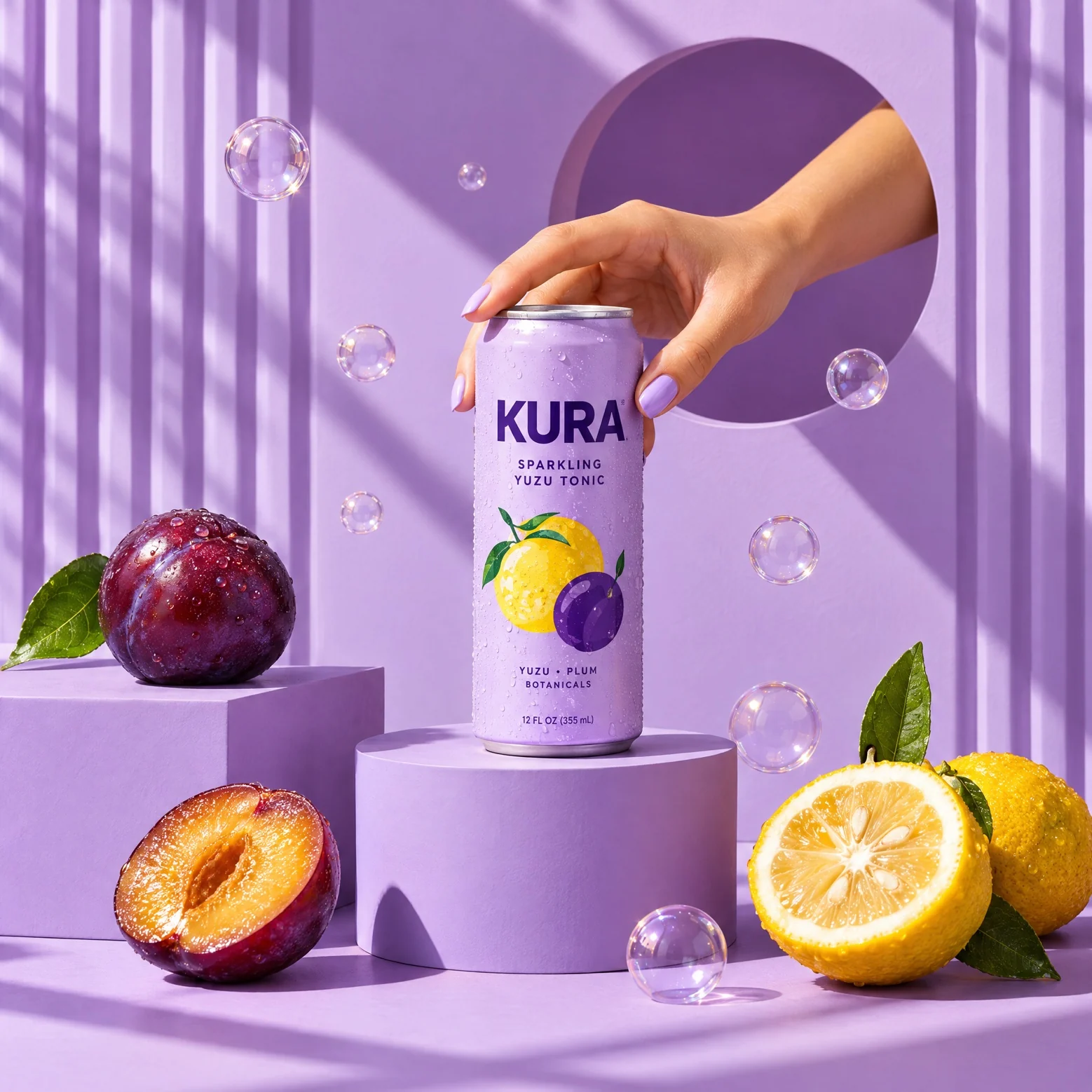 A Kura plum tonic on a matched purple set