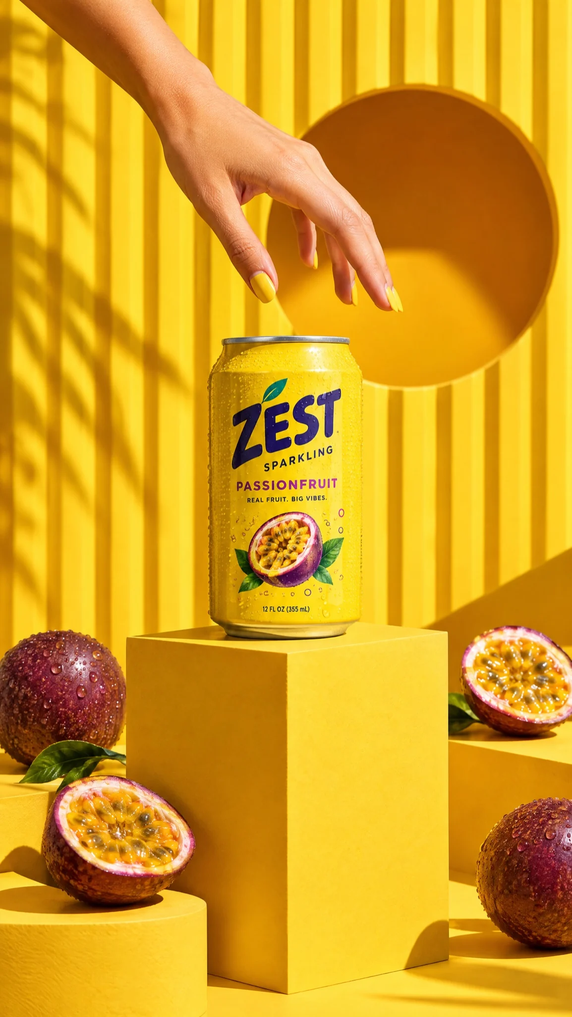 A Zest passionfruit can on a matched yellow set