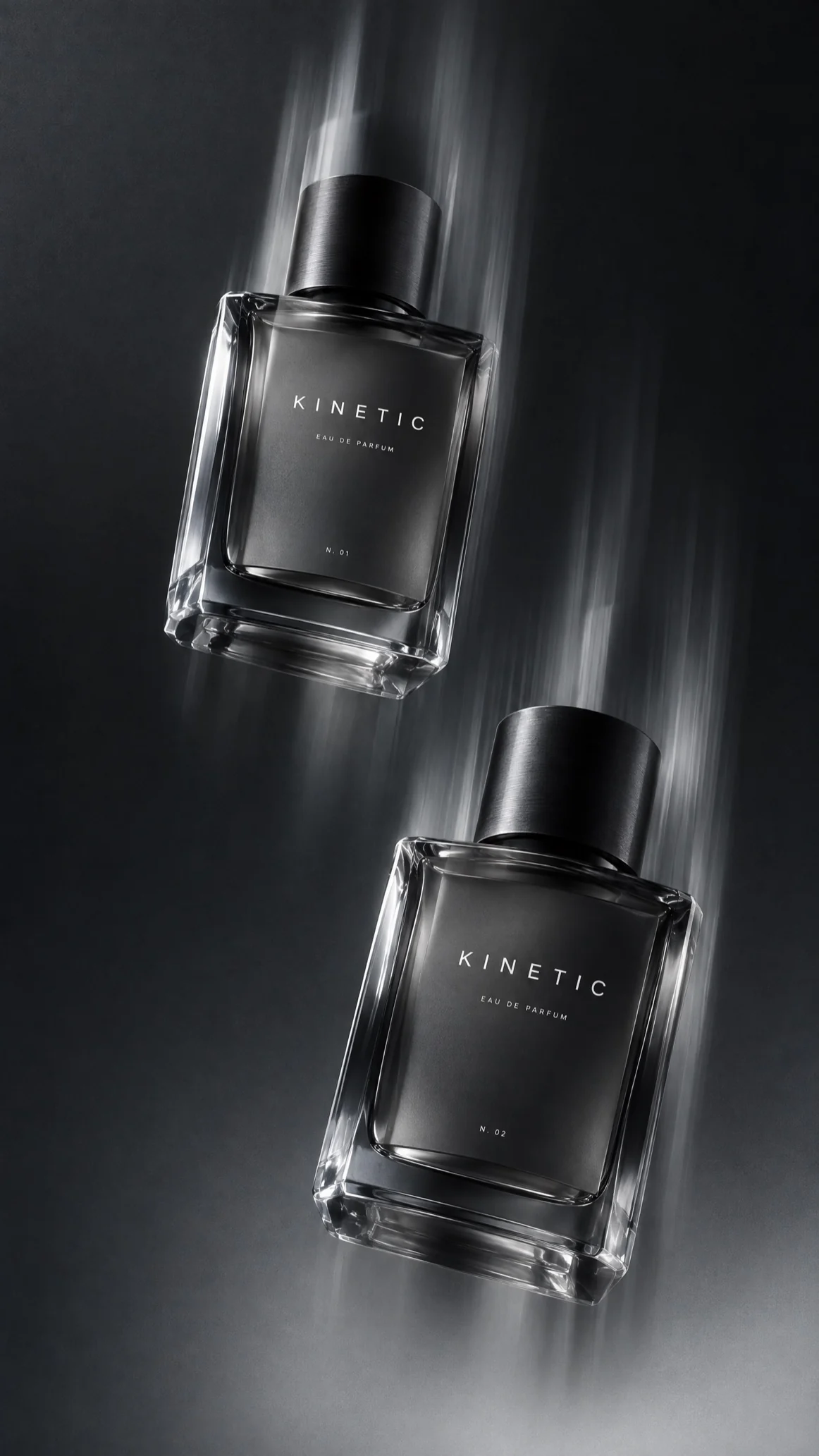 Kinetic smoked quartz bottle on a dark plinth