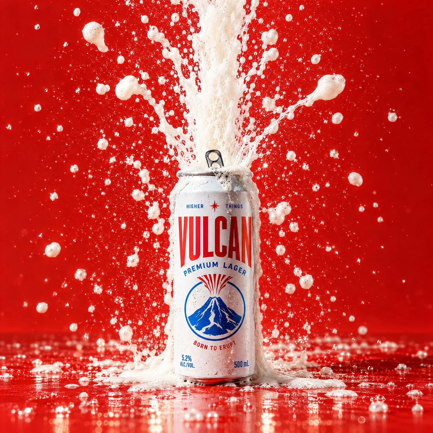 A Vulcan can in a full fizz eruption